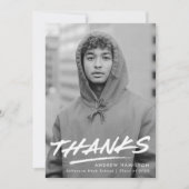 写真モダンの破線の卒業 サンキューカード (正面)