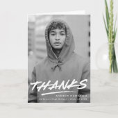 写真モダンの破線の卒業 サンキューカード (正面)