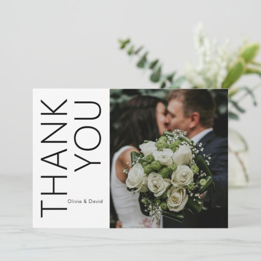 写真モダンの結婚サンキューカードとメッセージ サンキューカード (スタンド正面)