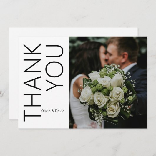 写真モダンの結婚サンキューカードとメッセージ サンキューカード (正面/裏面)