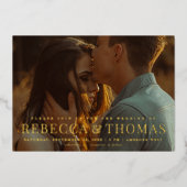 写真モダンの結婚バラ金ゴールド 箔招待状 (正面)