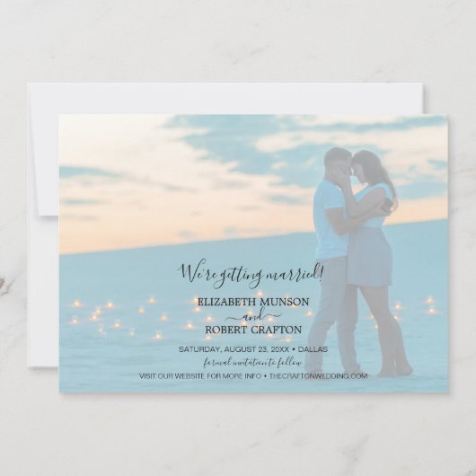 写真モダンの結婚式のスクリプトの日付の保存 セーブザデート (裏面)