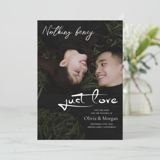 写真モダンの結婚式のスクリプトの日付の保存 招待状 (スタンド正面)