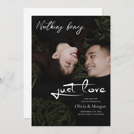 写真モダンの結婚式のスクリプトの日付の保存 招待状 (正面/裏面)