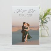 写真モダンの結婚式のスクリプトの日付の保存 招待状 (スタンド正面)