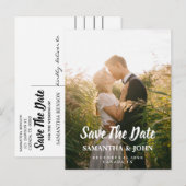 写真モダンの結婚式のスクリプトの日付の保存 案内ポストカード (正面/裏面)