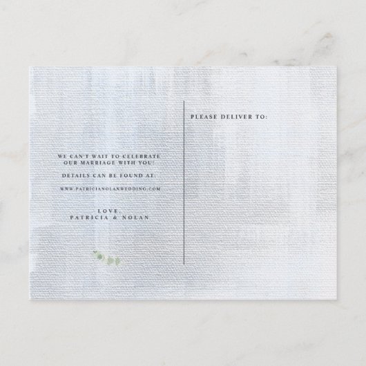 写真モダンの結婚式のスクリプトの日付の保存 案内ポストカード (裏面)