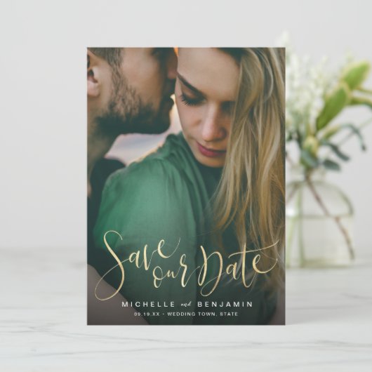 写真モダンの結婚式のスクリプトの日付を保存 セーブザデート (スタンド正面)