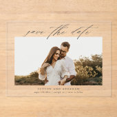 写真モダンの結婚式のスクリプト日付の保存 アクリル招待状 (正面)