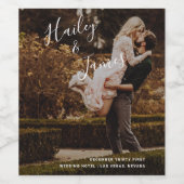 写真モダンの結婚手書きスクリプトオーバーレイ ワインラベル (シングルラベル)