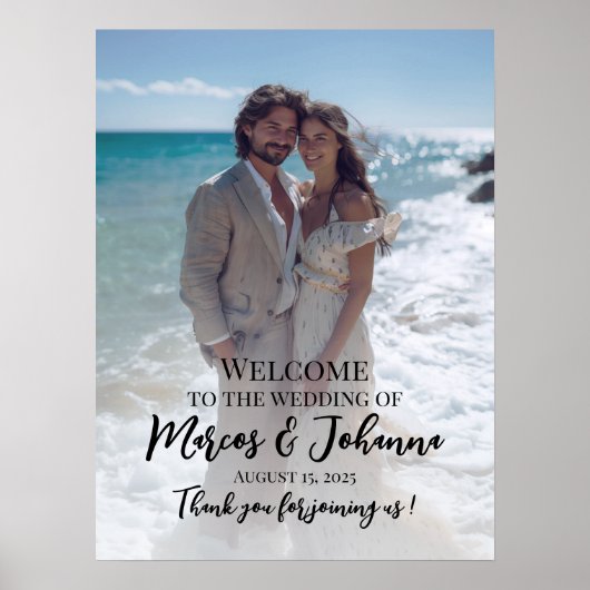 写真モダンの結婚歓迎サイン ポスター (正面)