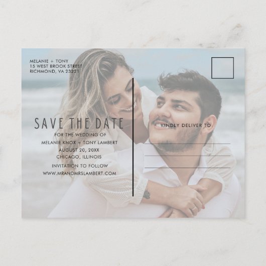 写真モダンの結婚無料ドリンク日付の保存 案内ポストカード (裏面)