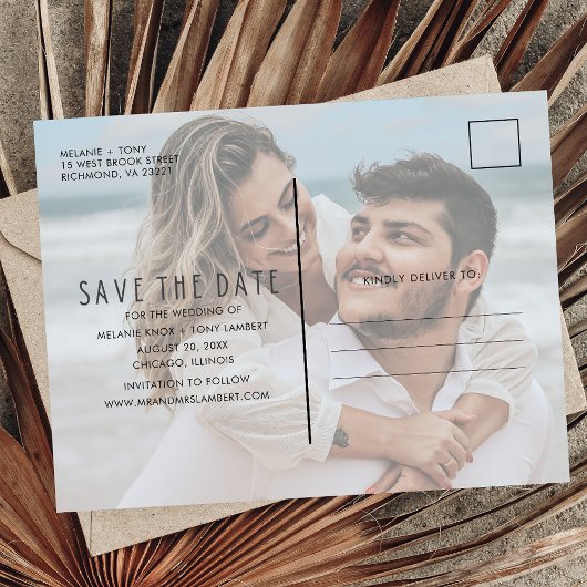 写真モダンの結婚無料ドリンク日付の保存 案内ポストカード