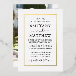 写真モダンの結婚白金ゴールド 箔招待状