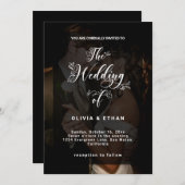 写真モダンの結婚白黒オーバーレイミニマル 招待状 (正面/裏面)