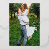 写真モダンの結婚緑の金ゴールド 箔招待状 (裏面)