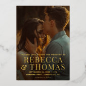 写真モダンの結婚金ゴールド 箔招待状 (正面)