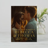 写真モダンの結婚金ゴールド 箔招待状 (立ち正面)