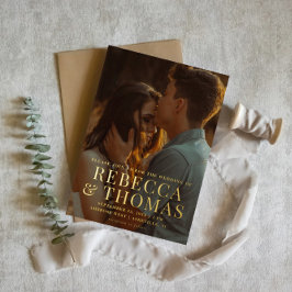 写真モダンの結婚金ゴールド 箔招待状