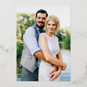 写真モダンの結婚青金ゴールド 箔招待状 (裏面)