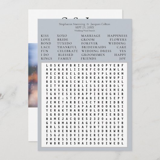 写真モダンの結婚Word Search日付を保存 – La 招待状 (正面/裏面)