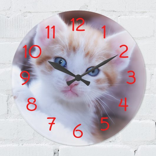 写真モダンの赤い数字 ラージ壁時計