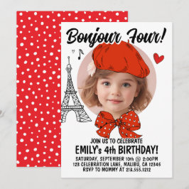 写真モダンの追加 | 子供の誕生日フランスのボンジュール 招待状