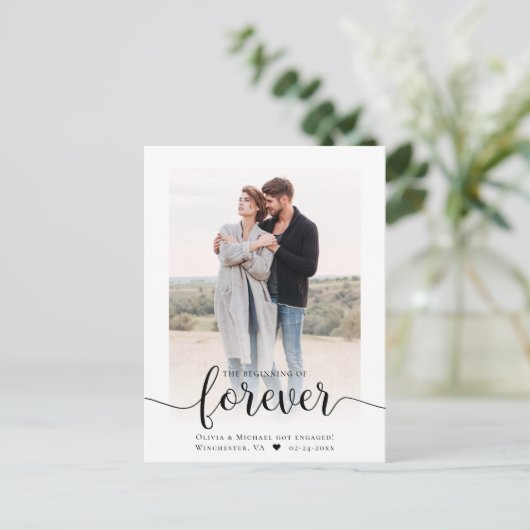 写真モダンの通知婚約したはがき 案内ポストカード (スタンド正面)