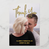 写真モダンの金結婚箔サンキューカード 箔招待状 (正面)