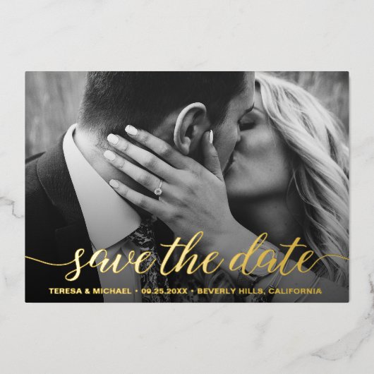 写真モダンの金結婚箔実在の保存 箔シーズンカード (正面)