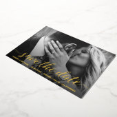 写真モダンの金結婚箔実在の保存 箔シーズンカード (回転した状態)