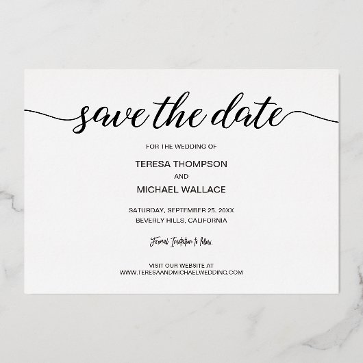 写真モダンの金結婚箔実在の保存 箔シーズンカード (裏面)