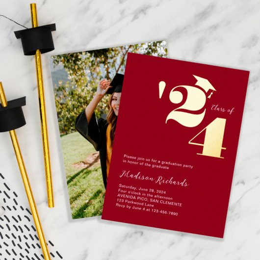 写真モダンの1年制卒業パーティー 箔招待状