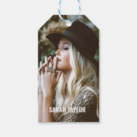 写真モダンはっきりしたフルフォト名カスタム式 ギフトタグ (正面)