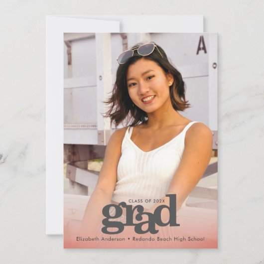 写真モダンはっきりした赤面ピンクグラードパーティーエレガント 招待状 (正面)