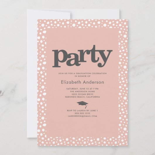 写真モダンはっきりした赤面ピンクグラードパーティーエレガント 招待状 (裏面)