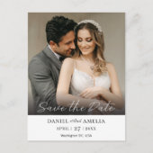 写真モダンはっきりした | ウェディング日付はがきを保存 ポストカード (正面)