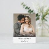 写真モダンはっきりした | ウェディング日付はがきを保存 ポストカード (スタンド正面)