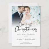 写真モダンは私たちの初めてのクリスマスミセスさんオーバーレイ シーズンカード (正面)