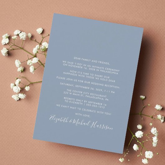 写真モダンほこりっぽいブルーウェディングレセプション 案内状