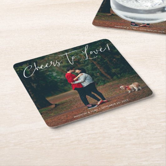 写真モダンを愛する応援のスクリプ結婚ト スクエアペーパーコースター (アングル)