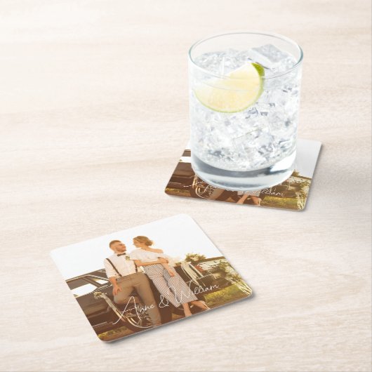 写真モダンを愛する応援のスクリプ結婚ト スクエアペーパーコースター (インサイチュ)