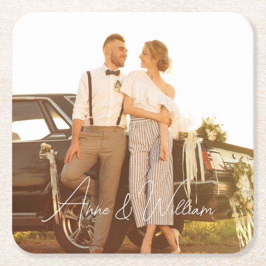 写真モダンを愛する応援のスクリプ結婚ト スクエアペーパーコースター (正面)