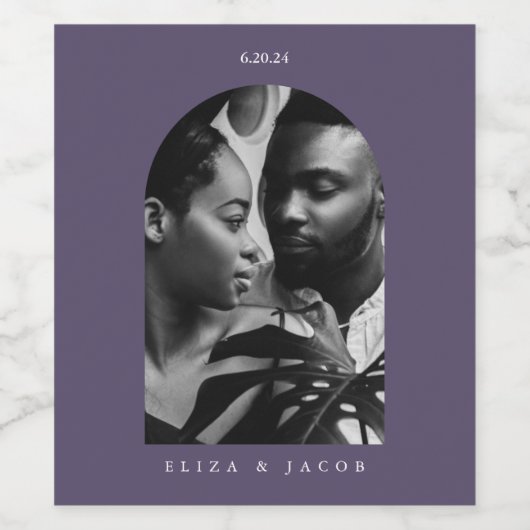 写真モダンアーチの名前と結婚日付 ワインラベル (シングルラベル)