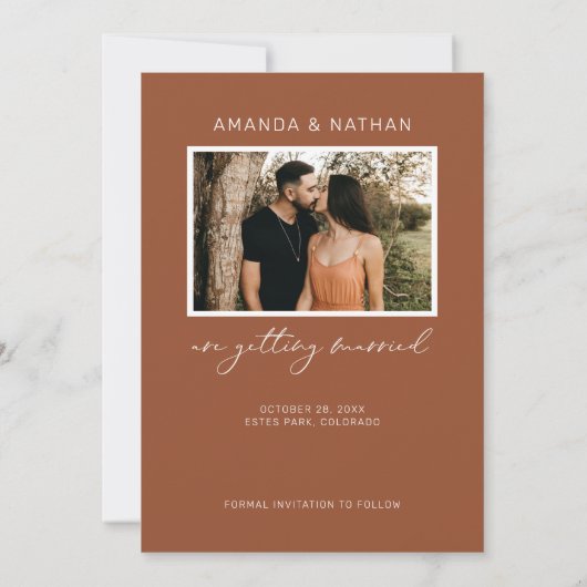 写真モダンアーチテラコッタ結婚ズ セーブザデート (裏面)