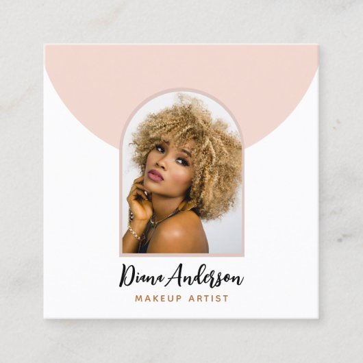 写真モダンアーチメイクアップ美しい業界 スクエア名刺 (正面)