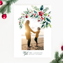 写真モダンアーチリースメリークリスマス シーズンカード