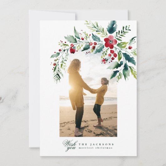 写真モダンアーチリースメリークリスマス シーズンカード (正面)