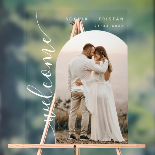 写真モダンアーチ結婚の歓迎 アクリルサイン (ニュートラル)