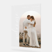 写真モダンアーチ結婚の歓迎 アクリルサイン (傾斜)